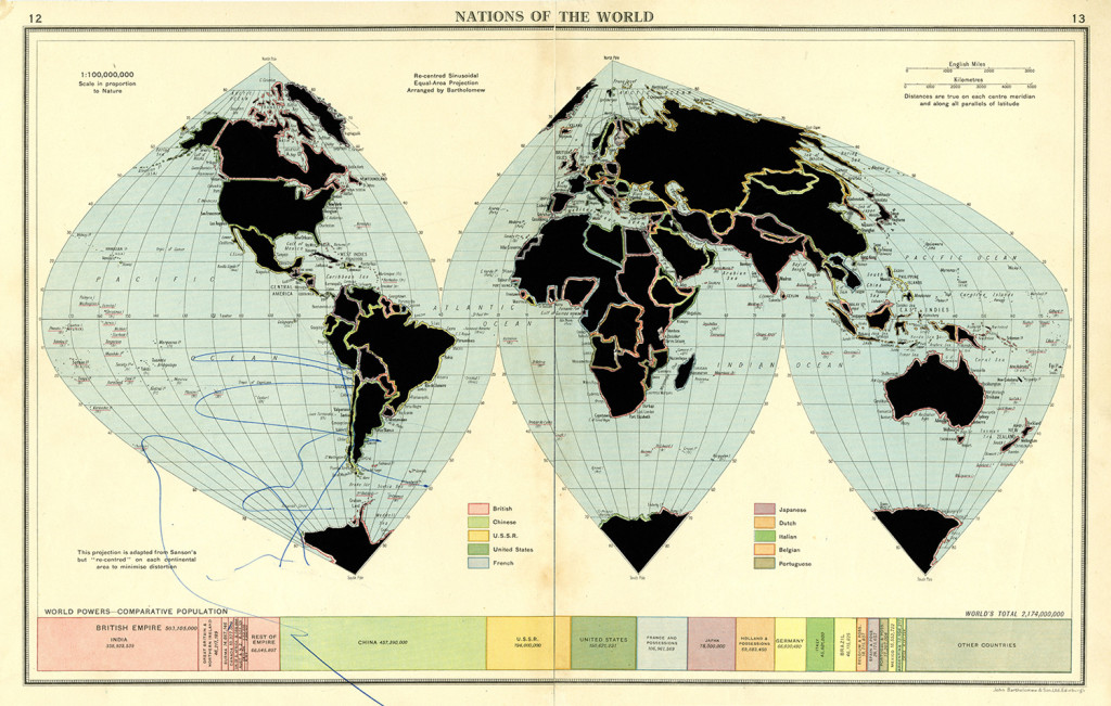 NAtioNS of the World. De la serie: the Comparative Atlas. london 1948. Páginas de libros recortadas. 43 x 27 cm. 2017.