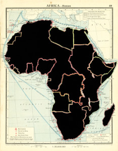 AFRICA—Human. De la serie: The Comparative Atlas. London 1948. 
Páginas de libros recortadas. 
27,7 x 21,8 cm. 
2017.