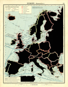 EUROPE—Human (1947). De la serie: The Comparative Atlas. London 1948. 
Páginas de libros recortadas.  
27,7 x 21,8 cm.  2017.