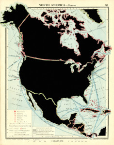 NORTH AMERICA—Human. De la serie: The Comparative Atlas. London 1948. 
Páginas de libros recortadas. 
27,7 x 21,8 cm. 2017.